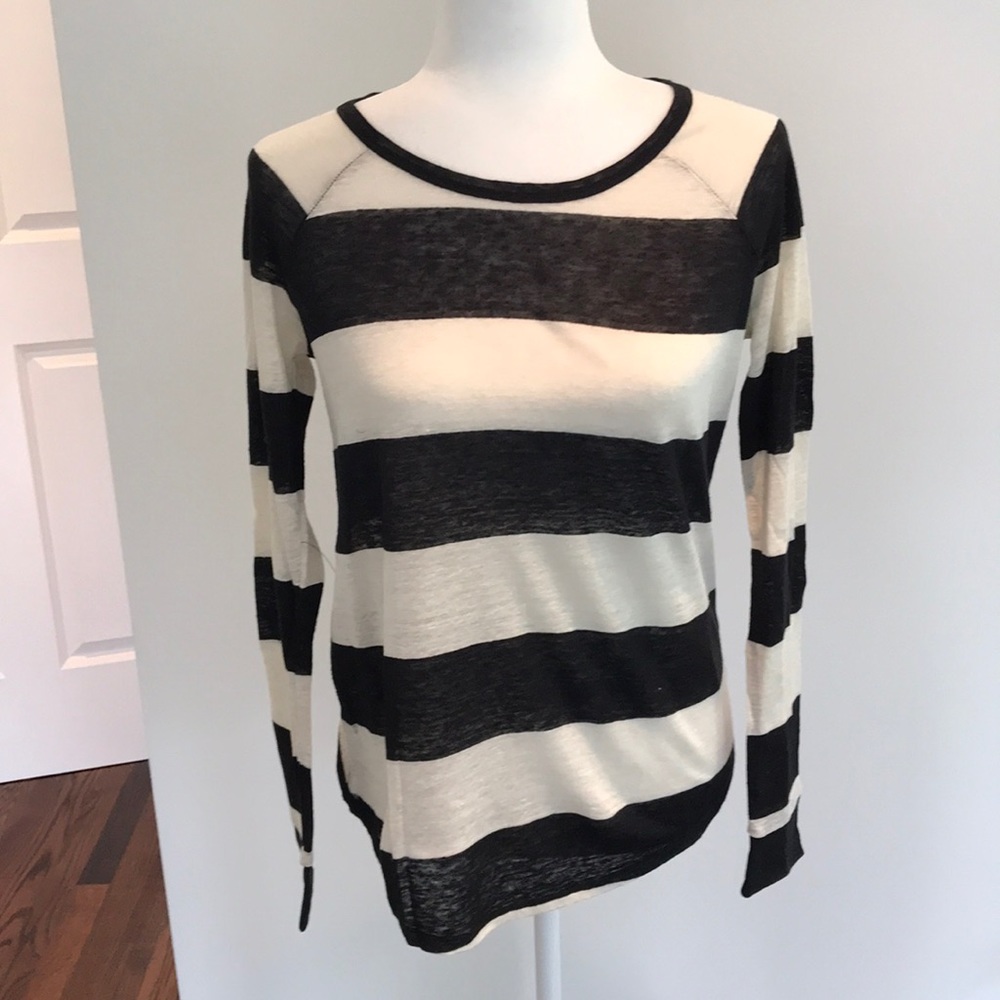 Madewell black and cream striped long sleeved top